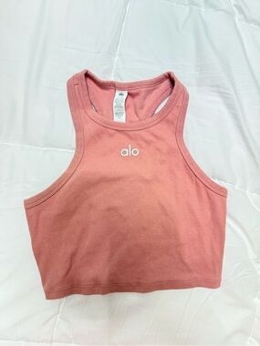 ALO Yoga Rose Pink Ribbed Cropped Racerback Tank